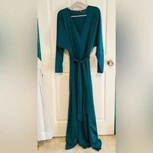 Teal faux wrap around dress